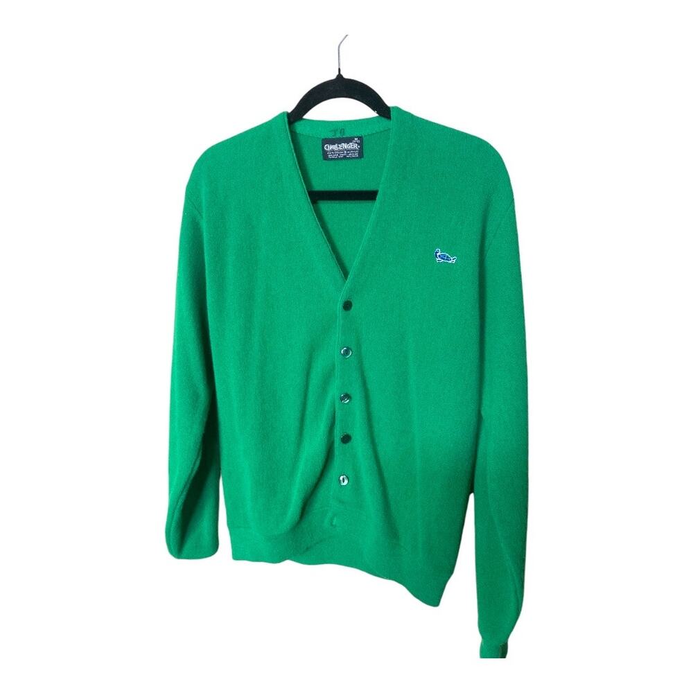 Vintage 80's Grandpa Challenger Sweater Turtle Emblem Green‎ Size M
